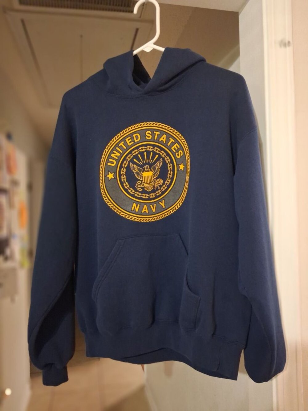 Y2K US Navy Pullover Hoodie Blue Soffe Men's Size L